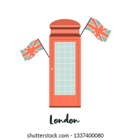 Red telephone box London famous landmark isolated on white background. Vector illustration