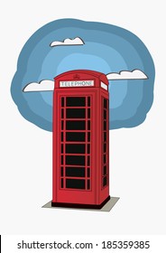 Red telephone box - London UK. vector illustration. Tourism concept with place for text. Image for presentation, banner, placard and web site.