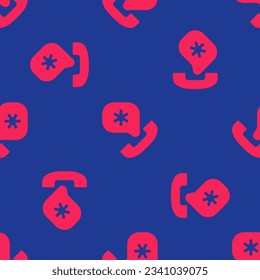 Red Telephone with emergency call 911 icon isolated seamless pattern on blue background. Police, ambulance, fire department, call, phone.  Vector