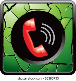 botón de red de teléfono verde agrietado