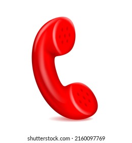 Red telephone handset receiver - 3D icon for contacts, call center, callback service