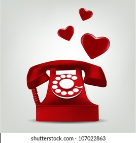 Red Telephone with Hearts