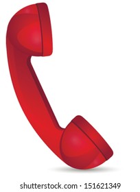 Red telephone on white background