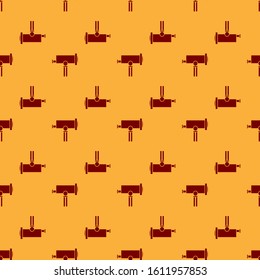 Red Telescope icon isolated seamless pattern on brown background. Scientific tool. Education and astronomy element, spyglass and study stars.  Vector Illustration