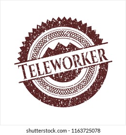 Red Teleworker distress rubber stamp with grunge texture