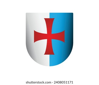 Red Templar cross on blue and white shield isolated. Vector editable logo emblem badge 