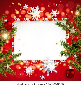 Red template with Christmas tree branches