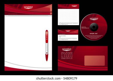 red template vector background - blank, card, cd, note-paper, envelope, pen