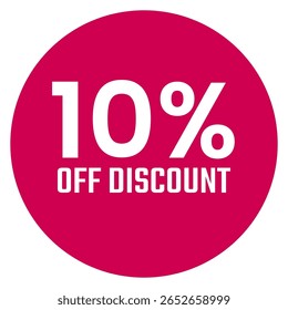 Red ten 10% percent sale discount badge. Round shape red circle sticker on glasses showcase. isolated on white background.