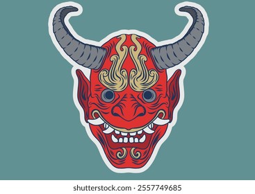 Red Tengu mask on a light background. Japanese mythical deity. A traditional part of the Asian national masquerade costume. Vector illustration.