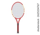Red tennis racket standing up on white background, sports equipment for active lifestyle