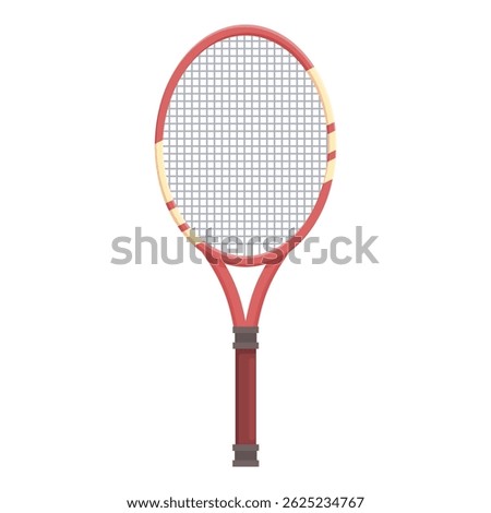 Red tennis racket standing up on white background, sports equipment for active lifestyle