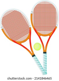Red tennis rackets, illustration, vector on a white background.