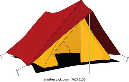 Red tent. Cartoon
