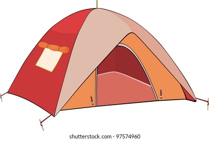 Red tent. Cartoon