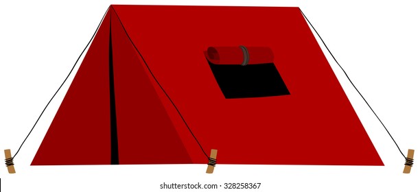 Red tent with folded window illustration
