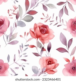 Red Terra French Grey Roses Floral Watercolor Seamless Pattern Wallpaper Background Vector
