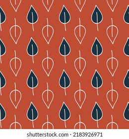 Red terracotta deciduous tree leaf seamless pattern cute trendy hand drawn background for design