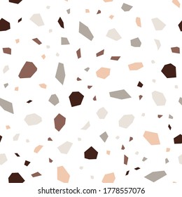 and Red Terrazzo Tile Vector Seamless Pattern. Italian Terrazzo Wall Design. Blue and White Pebble Backdrop.
