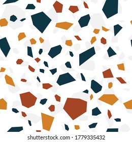 and Red Terrazzo Wall Vector Seamless Pattern. Fashion Terrazzo Tile Pattern. Blue and White Concrete Backdrop.