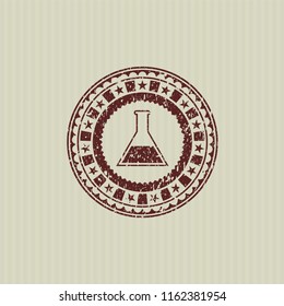 Red test tube icon inside grunge style stamp