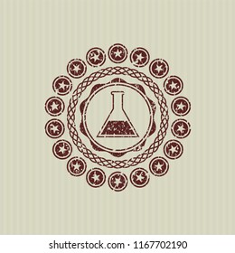 Red test tube icon inside grunge style stamp