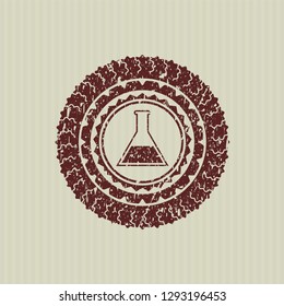 Red test tube icon inside distress with rubber seal texture