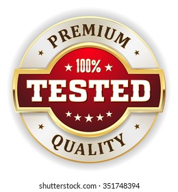 Red tested premium quality badge with gold border