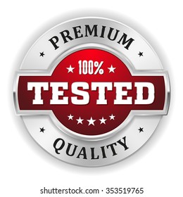 Red tested premium quality badge with gold border