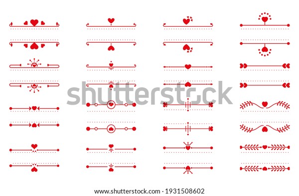 Red text box thin line and heart element,\
set. Romantic elegant decor text contour. Decorative element great\
for design for book page text, card, menu on Valentines Day.\
Isolated vector\
illustration