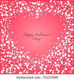 Red text on a pink background. White hearts. Happy Valentine's Day