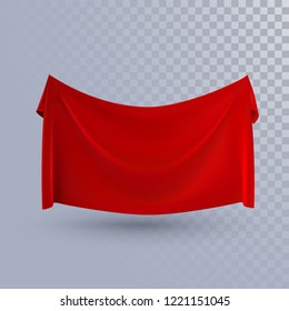 Red textile banner isolated on transparent background. Vector realistic illustration. Fabric decoration element for design