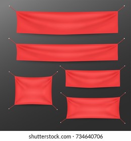 Red textile banners with folds template set. Suitable for advertising, party banner, and other. Vector illustration