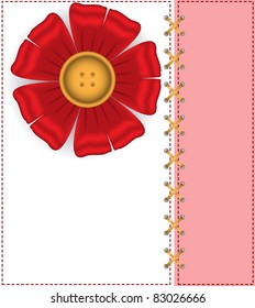 red textile flower on the white-pink background