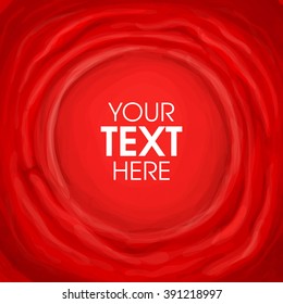 Red textile painted banner with round shape in center for text. Vector colorful illustration
