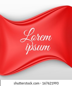 Red textile waved banner. Vector illustration