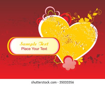 red texture background with yellow heart shape and floral