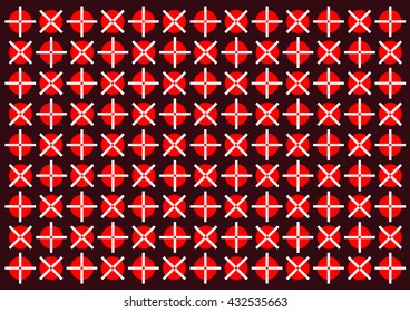 red texture circles crosses squares