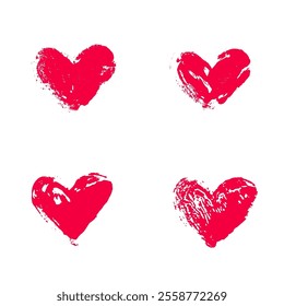 red texture heart stamp set on white background