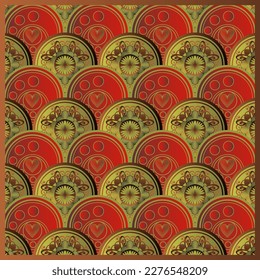 Red textured abstract background with a combination of gold lines