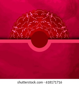 Red textured card or invitation with a mandala. Vector illustration