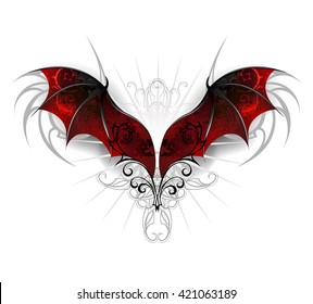 Red, textured dragon wings on white background.