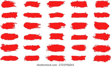  Coleta de traçados de pincel de tinta texturizada vermelha, elementos de pintura desenhados à mão