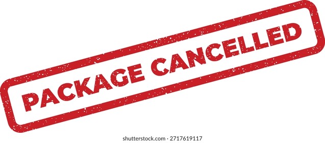 Un sello rojo y texturizado cancelado del paquete, adecuado para mostrar el Estado del pedido, los artículos devueltos o las terminaciones del servicio.