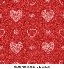 Red textured seamless pattern with white hearts symbols. Stock vector background.