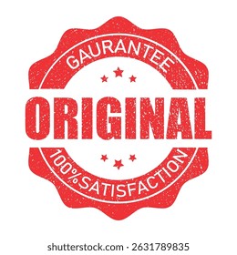 Um design de carimbo vermelho e texturizado com as palavras "GARANTIA", "ORIGINAL" e "100% SATISFAÇÃO" dentro de uma borda circular e serrilhada.