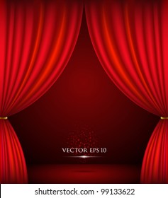 Red theater curtain background, vector illustration