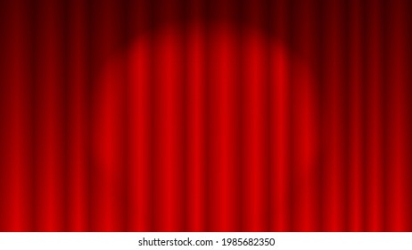 Red theater curtain. Red curtain with footlight lighting. Vector illustration.