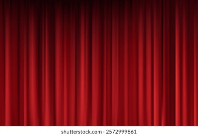 Red Theater Curtain In Grand Stage Setting Background. Vector illustration