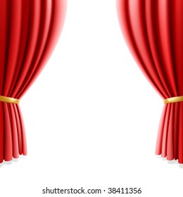 Red theater curtain on white background. Vector illustration.